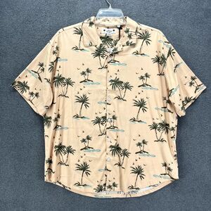 Free Planet Shirt Mens XL Button Up Tropical Palm orange sand Short‎ Sleeve